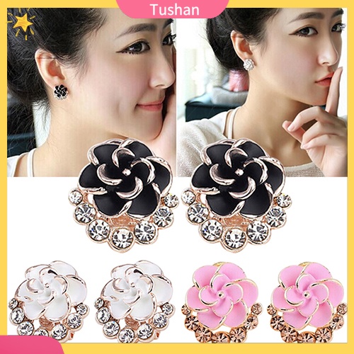 Khuyên tai hình bông hoa đính đá hợp thời trang cho nữ