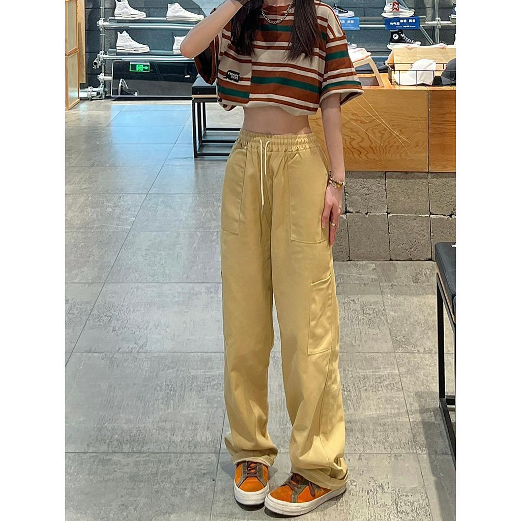 Ethelgirl Quần Dài Lưng Cao Ống Rộng Phối Túi Với 3 Màu Thời Trang Hàn Quốc Cho Nữ