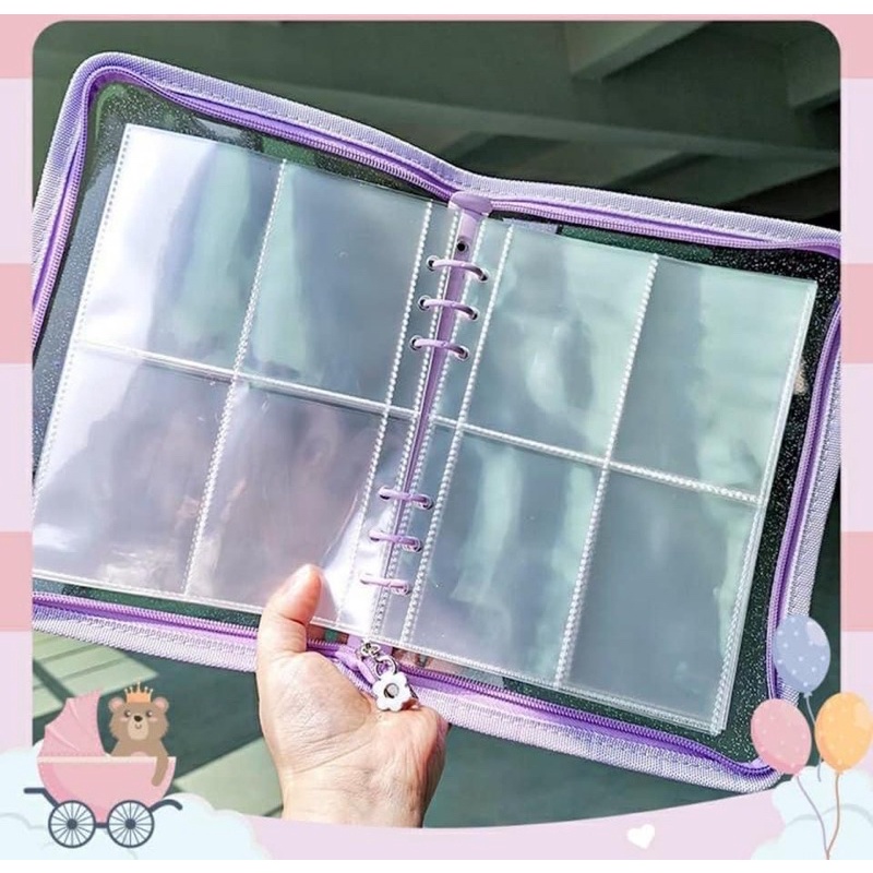 Binder A5, bìa sổ còng  kim tuyến có khoá kéo decor sổ tay, đựng card