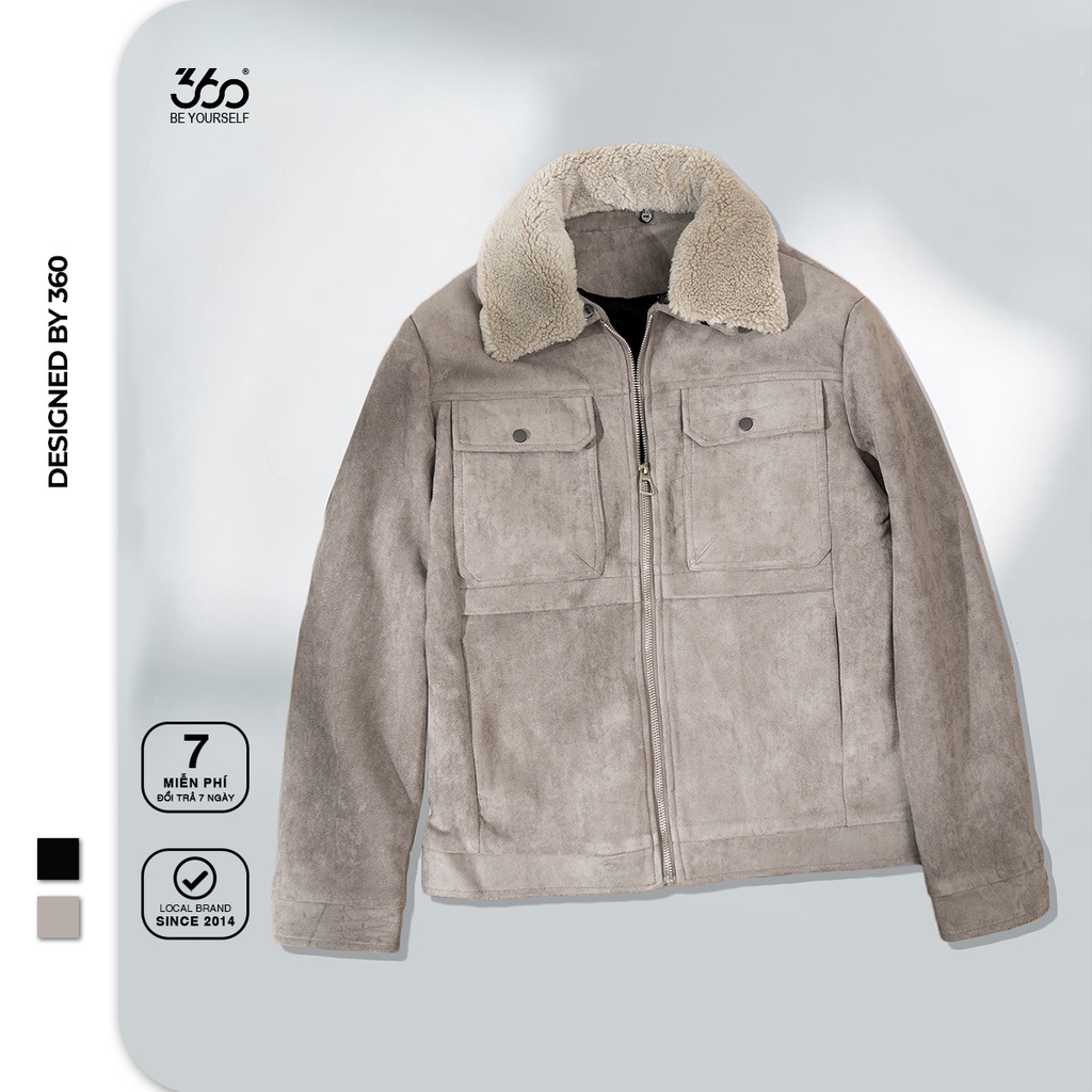 [Mã FAMALLT5 giảm 15% đơn 150K] Áo da lộn cao cấp thương hiệu 360 Boutique cổ lông tháo lắp dễ dàng - ADLCN102