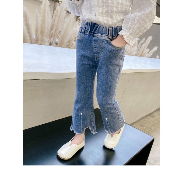 Quần Dài denim Ống Loe Thời Trang Xuân Thu 2022 Mới Cho Bé Gái