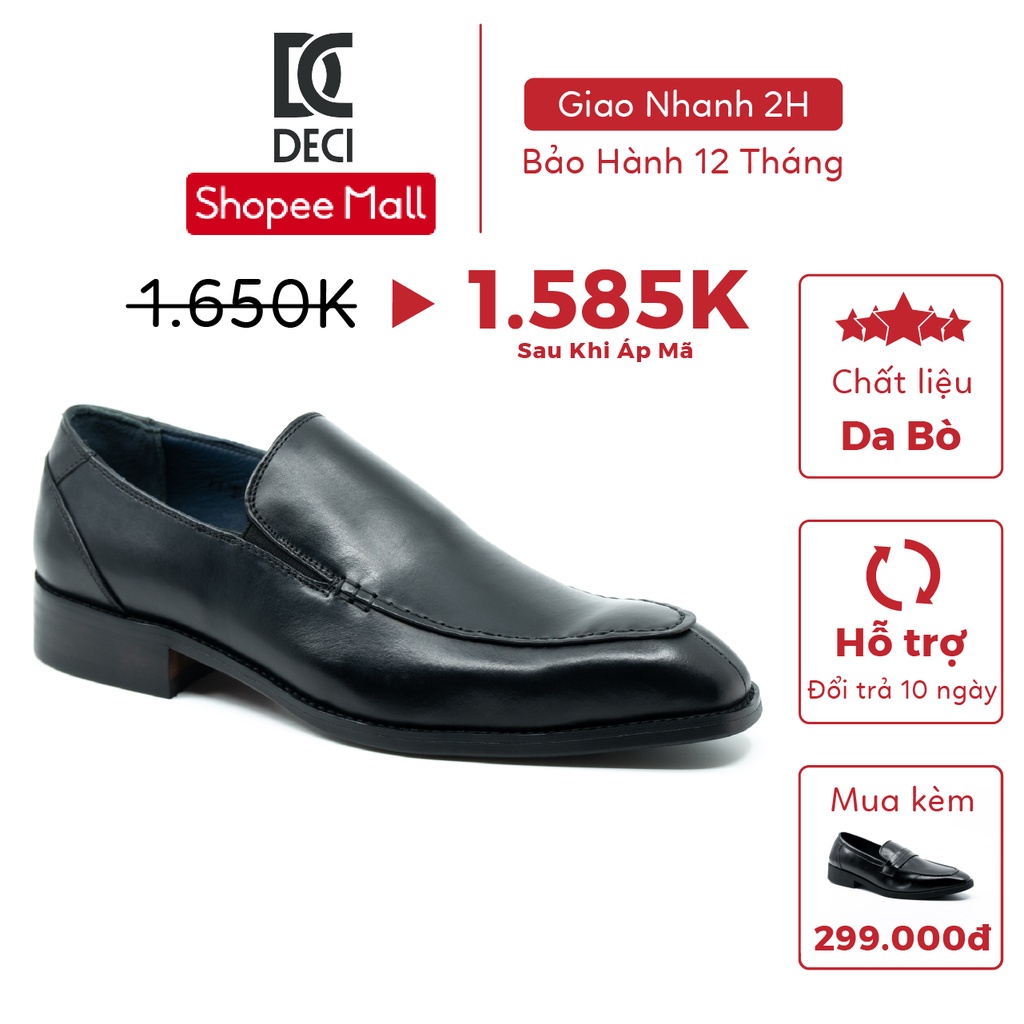 [Mã LT200 giảm 200K đơn 699K] Giày tây công sở DECI màu đen dòng giày Loafer giày lười BROGUE 22