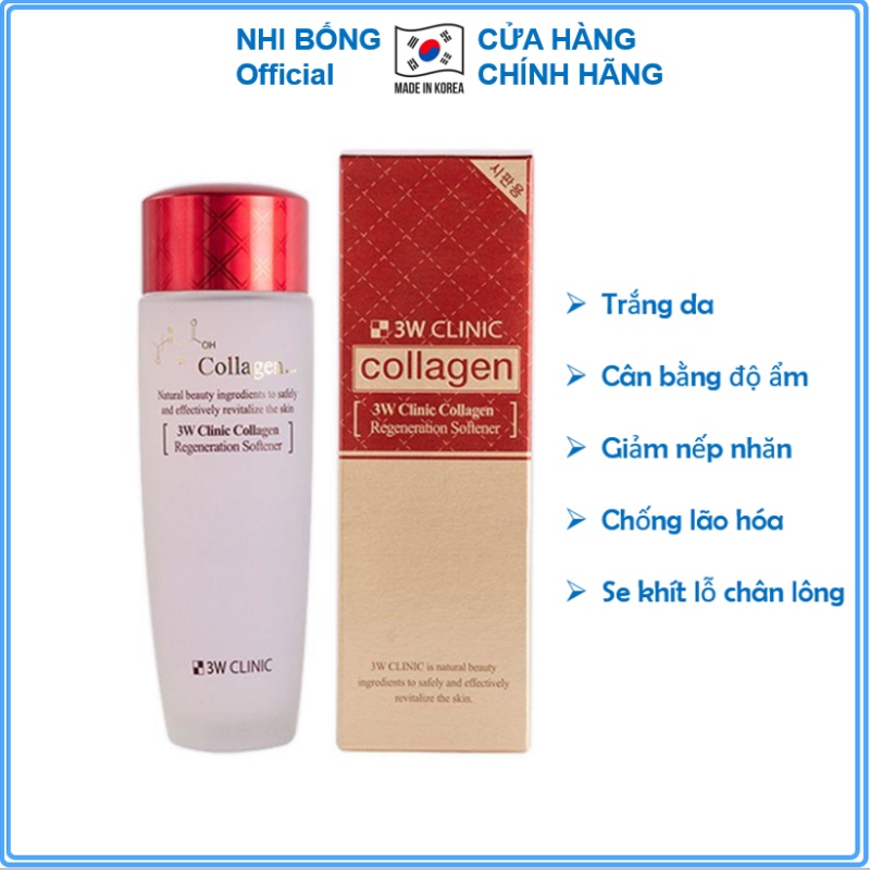 Nước hoa hồng dưỡng da săn chắc chống lão hóa Collagen 3W CLINIC Hàn Quốc 150ml