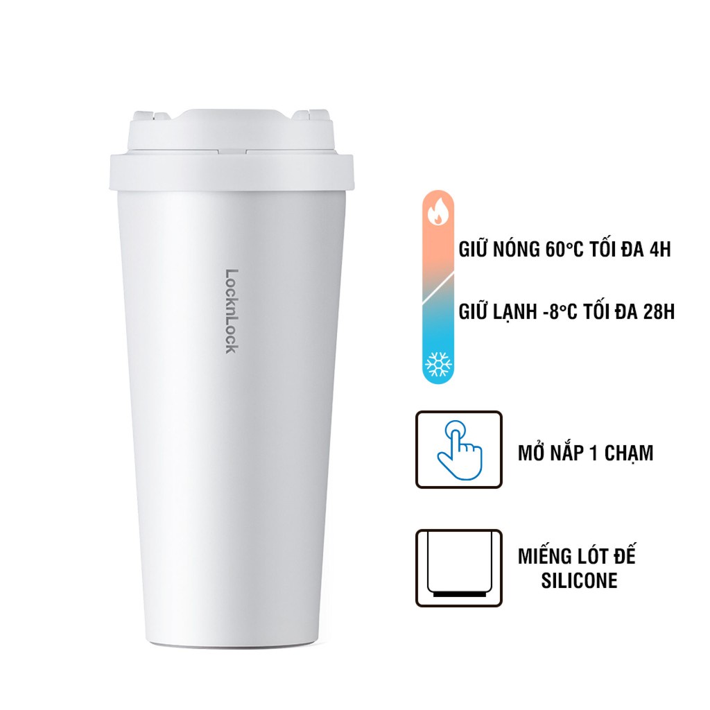 Bình giữ nhiệt LocknLock 550ml Energetic One-Touch Tumbler LHC3249 mở nắp một chạm, Hàng Chính Hãng - Màu trắng - K-MALL