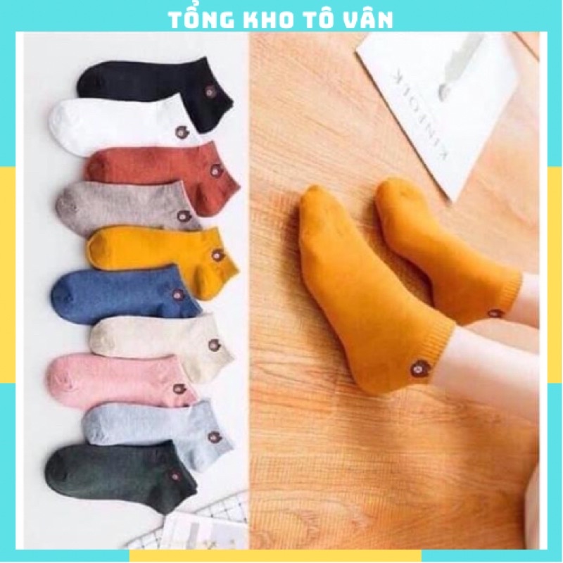 Combo 10 đôi tất gấu cổ ngắn họa tiết Brown tặng kèm túi đựng _sẵn hàng