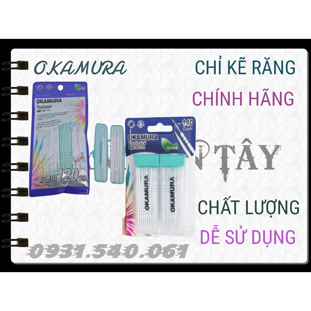 OKAMURA_ Combo tăm nhựa Okamura Nhật Bản gói 120 cây và hộp 140 cây