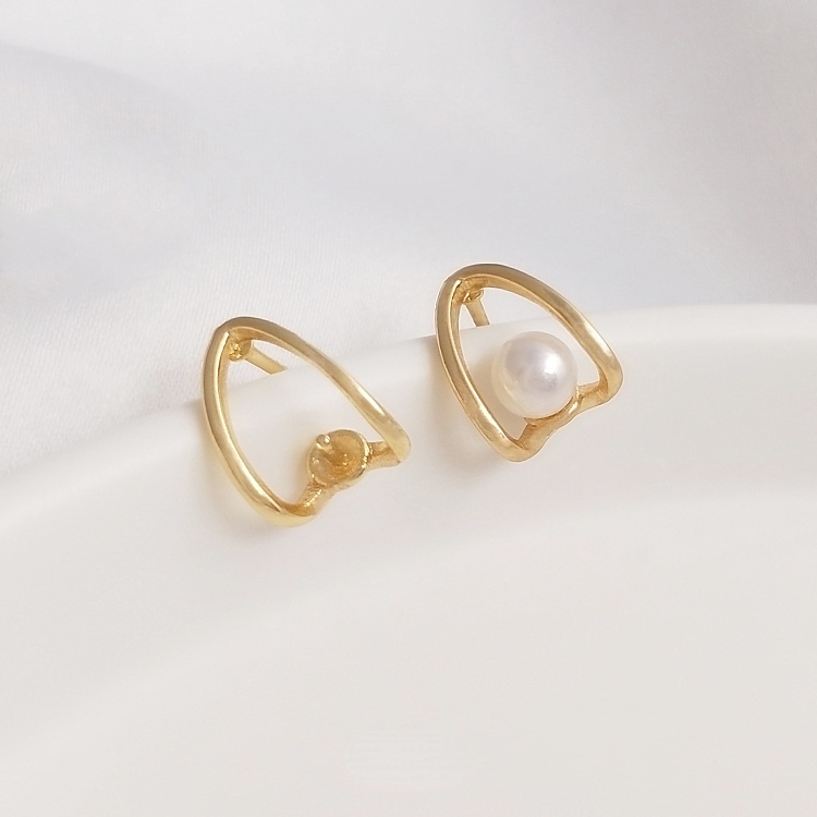 1 Cặp Bông Tai Bạc 925 Hình Chữ V Đính Hạt Ngọc Trai Nhân Tạo Màu Vàng 14K diy