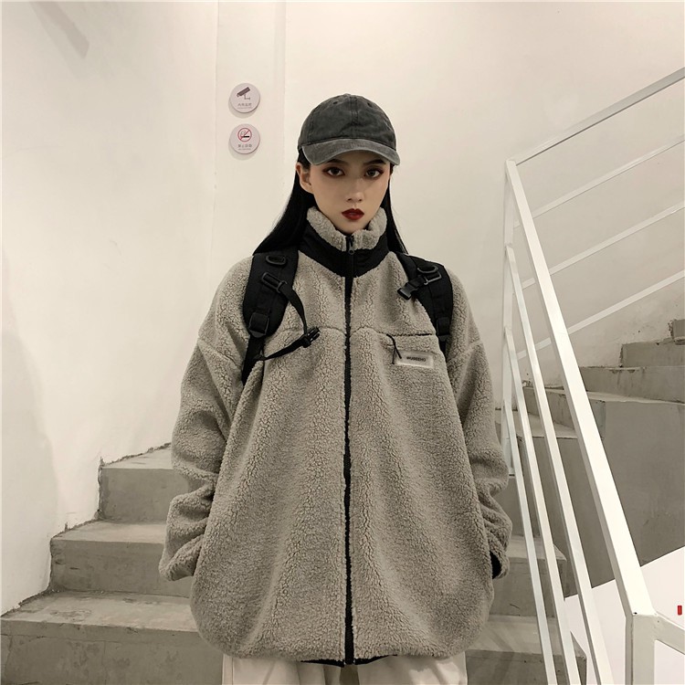 Áo Khoác Lông Cừu Dày Dáng Rộng Cổ Đứng Thời Trang Thu Đông | BigBuy360 - bigbuy360.vn