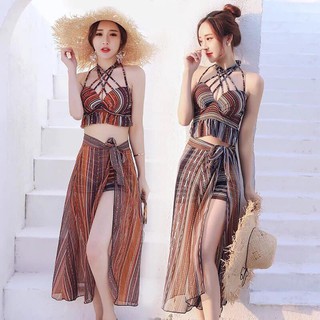 Bộ Bikini 3 Chi Tiết Phong Cách Bohemian Độc Đáo | Set Đồ Bơi Kèm Khăn Choàng