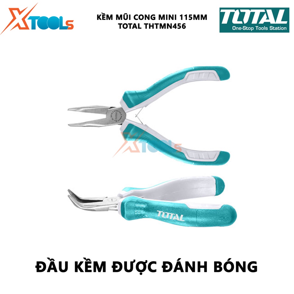 Kềm mũi cong mini TOTAL THTMN456 Kìm mũi cong Kích thước 4,5 &quot;&quot;/ 115mm thép CR-V, tay cầm cách điện,bọc cao su chống trơ