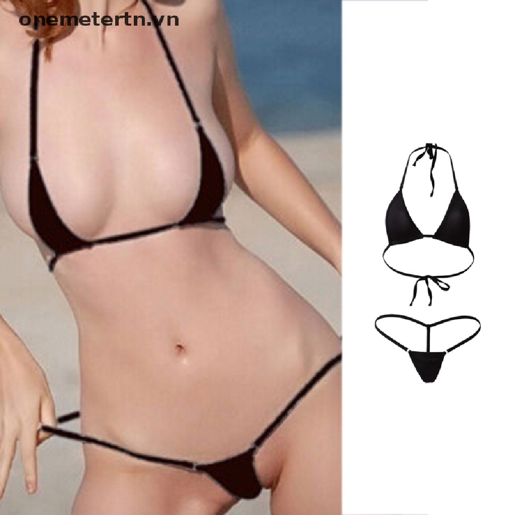 Onemetertn  Women Sexy Micro Thong G string Brazilian Mini Top Bra Bottom Bikini Swimwear  VN