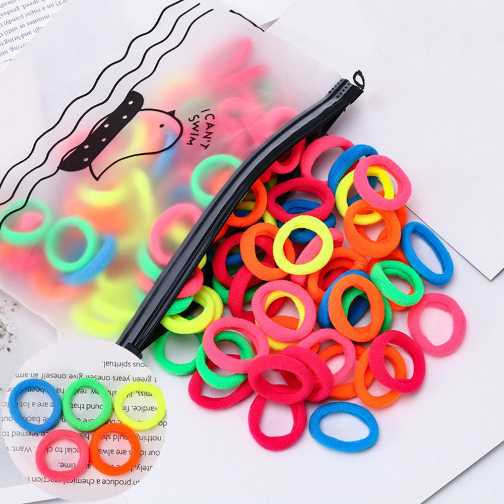 Set 100 Dây Buộc Tóc Cao Su Co Giãn Nhiều Màu Sắc Phong Cách Hàn Quốc