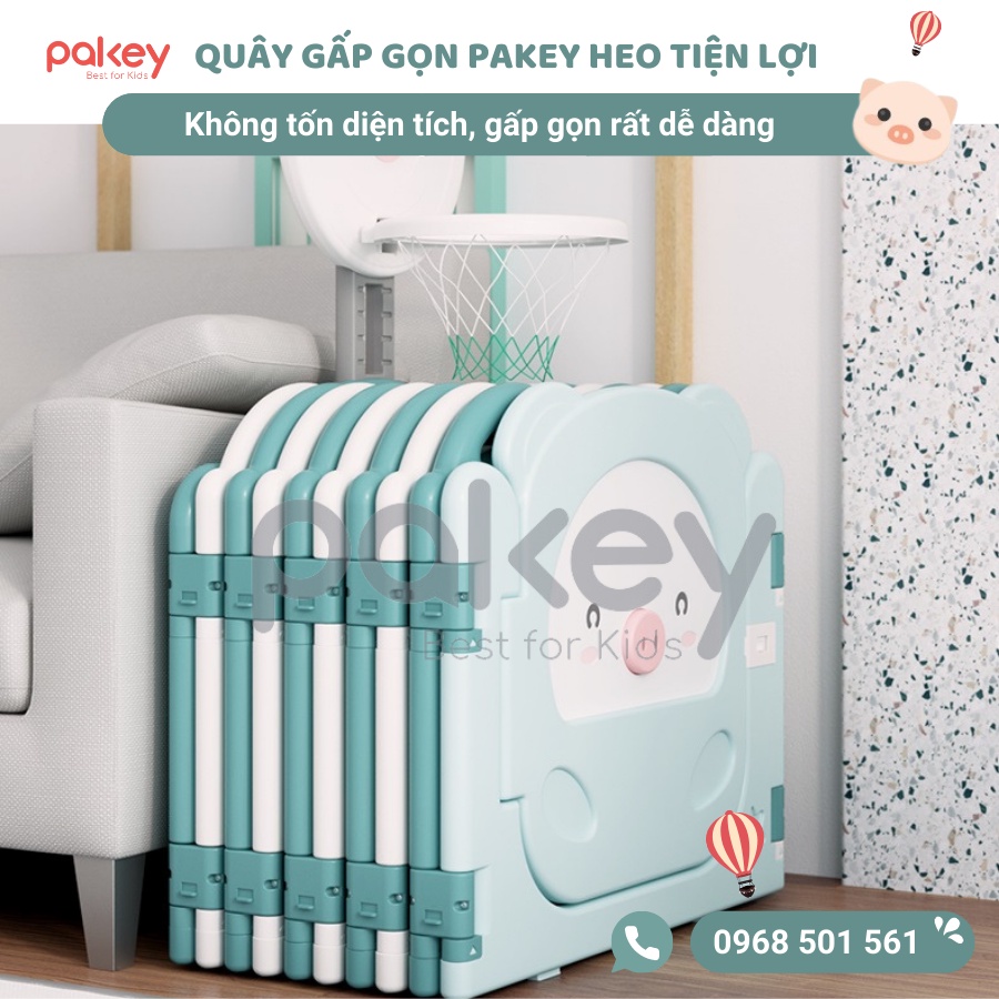 Quây cũi nhựa gấp gọn Pakey Heo NÂNG CẤP mới nhất, cũi nhựa TẶNG KÈM BÓNG + BÓNG RỔ + GIỎ ĐỰNG BÓNG