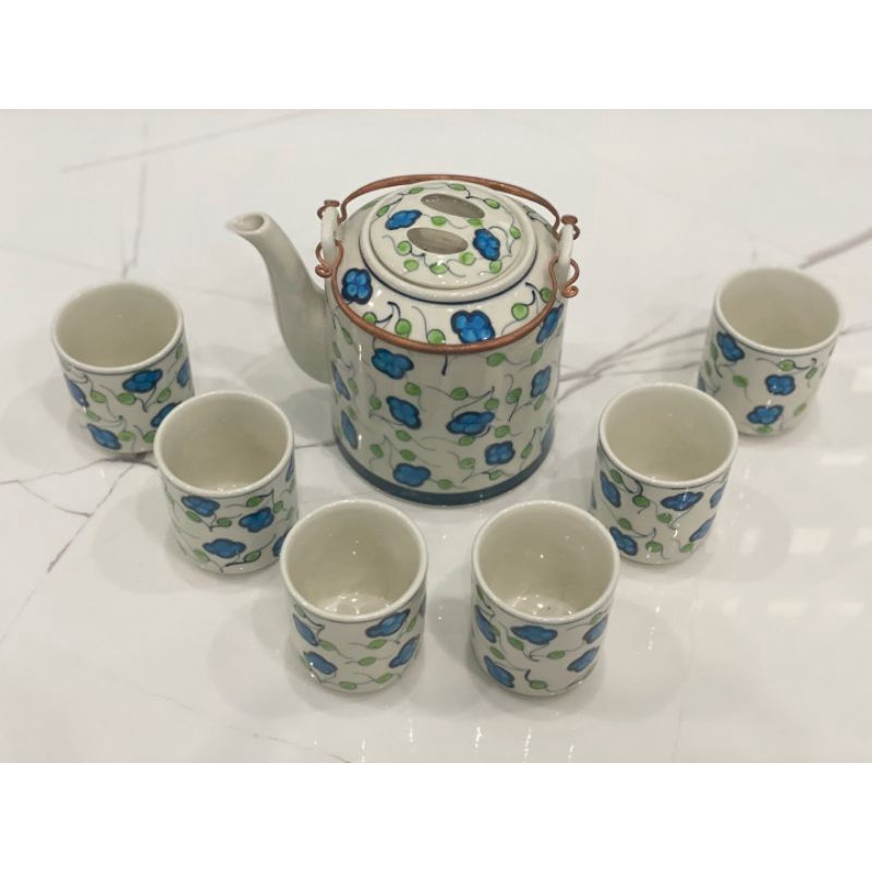 Bộ Ấm Tích Pha Trà Xanh Vẽ Cỏ 4 Lá May Mắn ♥️ Dung tích 1,5 lít - Gốm sứ Bát Tràng