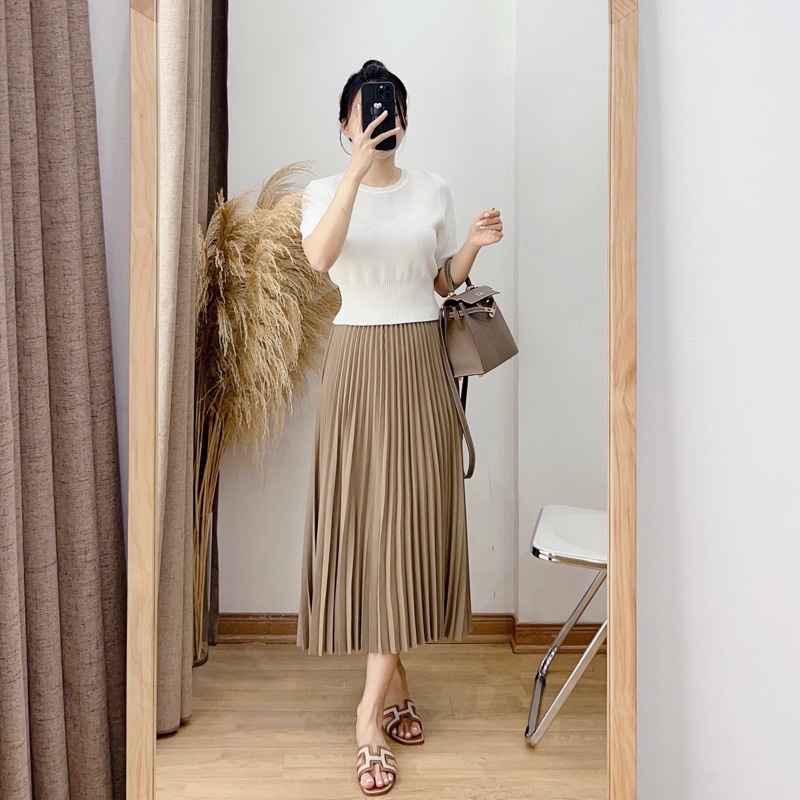 ( Ảnh thật ) 1602 Chân váy xếp ly cao cấp dáng dài