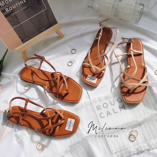 SANDAL NỮ XỎ NGÓN DÂY CHÉO NỀN NÂU