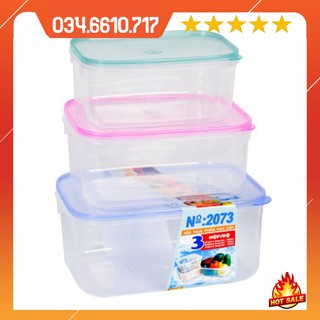 Bộ 3 hộp đựng thực phẩm nhựa Song Long nắp màu - an toàn cho sức khỏe