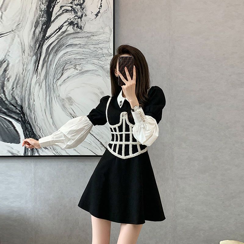 Đầm Chữ a Giả Hai Lớp Phong Cách Pháp Cổ Điển Sang Trọng Dành Cho Nữ