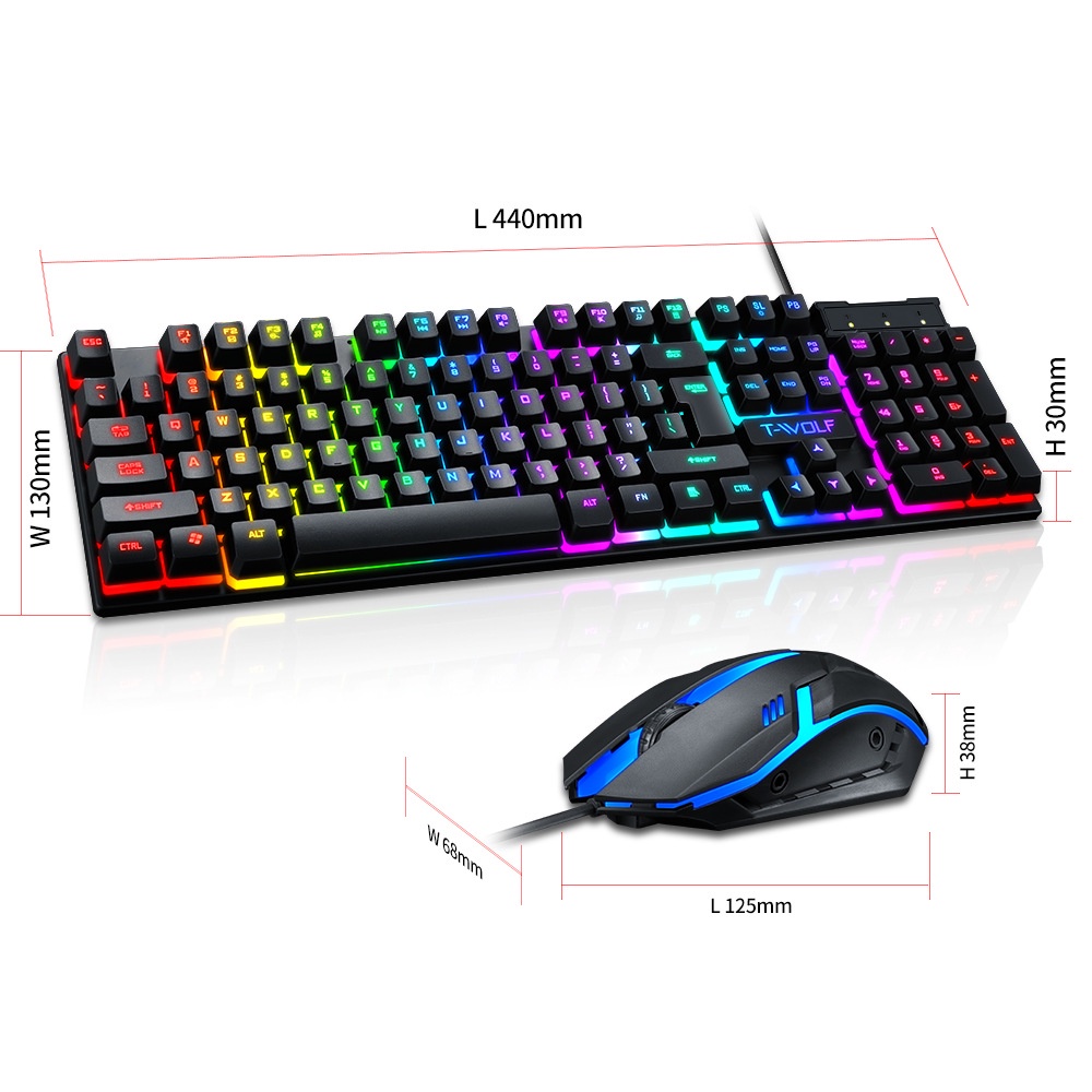 Bộ bàn phím giả cơ TF200 chuột gaming, combo bàn phím chuột bật tắt led sử dụng máy tính bàn, laptop văn phòng