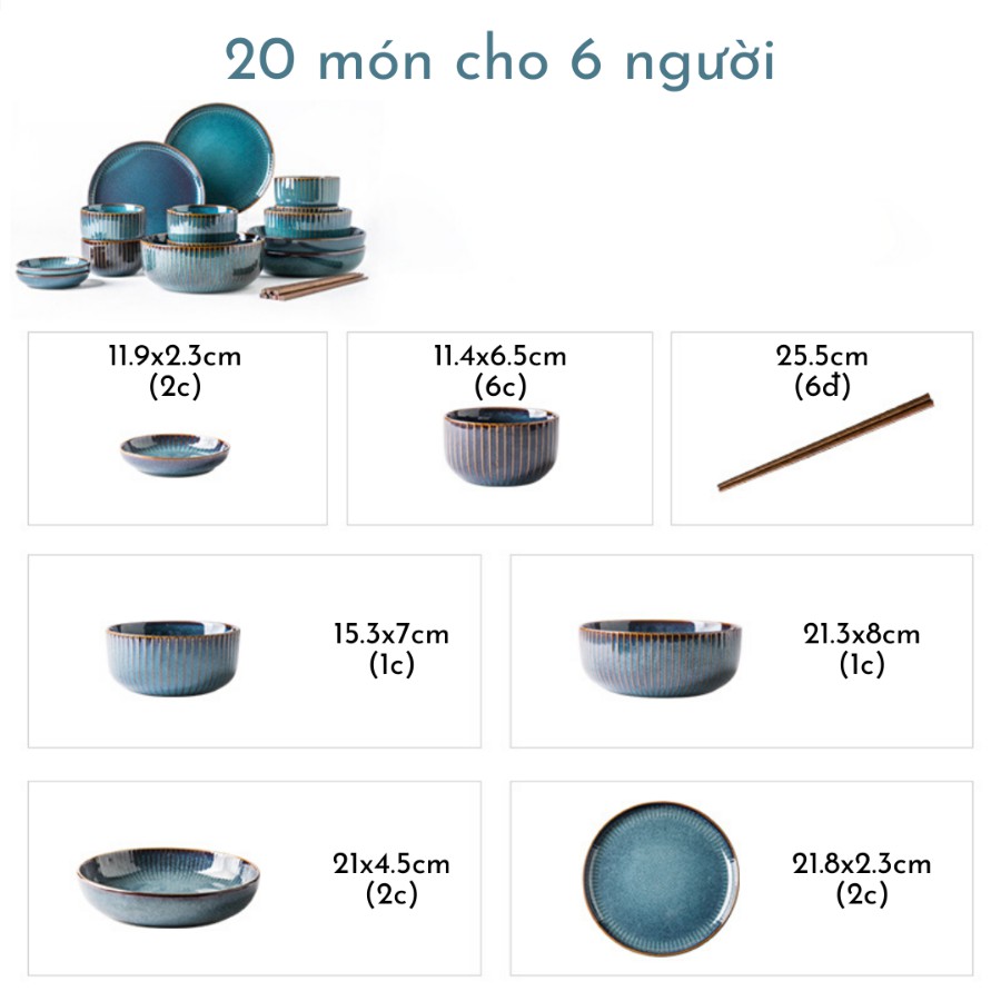 Bộ chén dĩa sứ, bộ bát đĩa 20 món cho 4 người Starry Sky có hộp đẹp - bát đĩa decor sang trọng