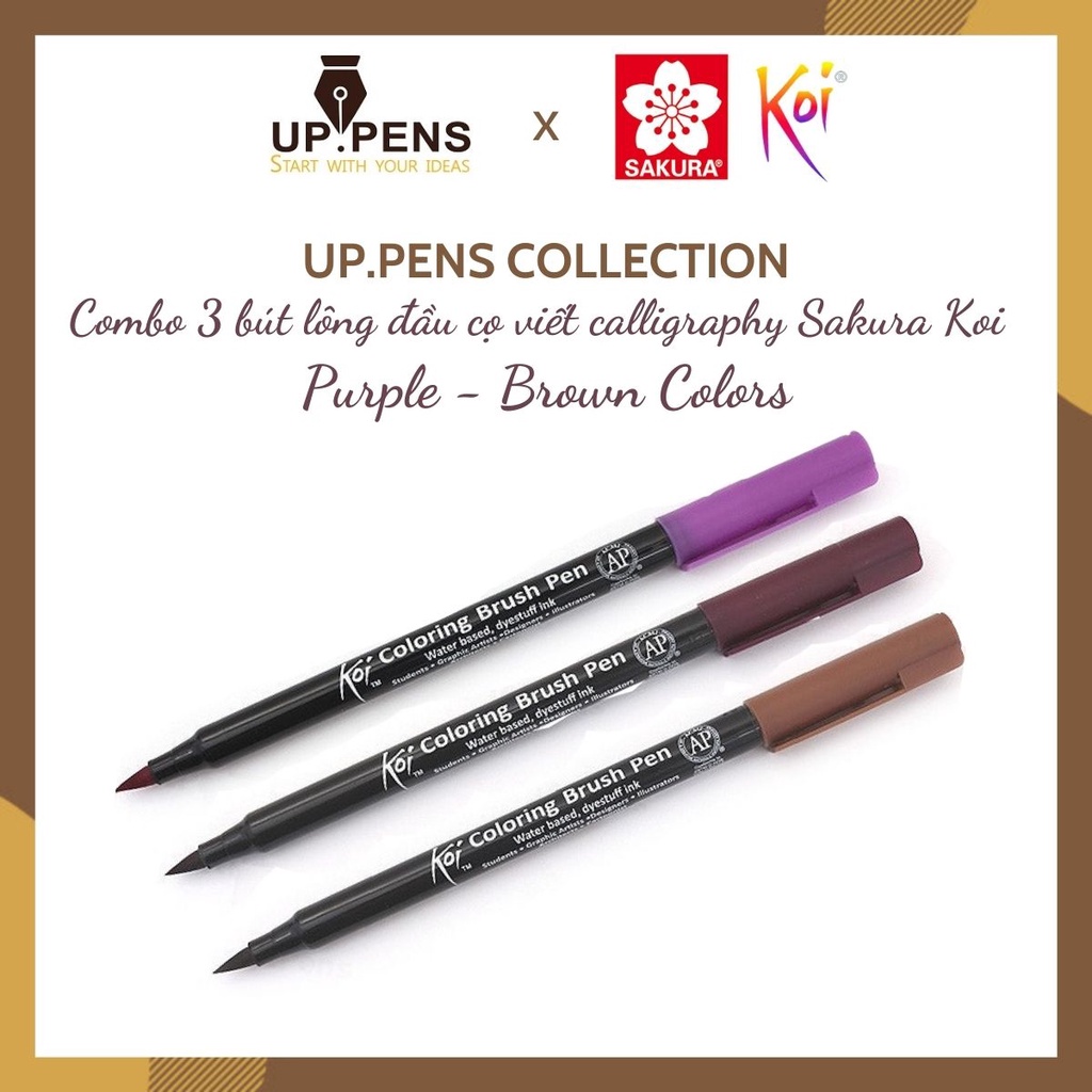 Combo 3 bút lông đầu cọ viết calligraphy Sakura Koi Coloring Brush Pen – Purple Brown Colors