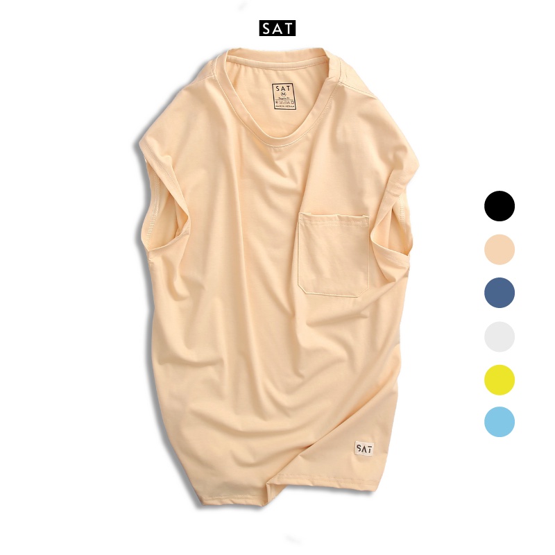 Áo thun ba lỗ tanktop nam trơn có túi vải cotton mềm mịn, dày dặn, sành điệu, chuẩn form SAT TUI-06