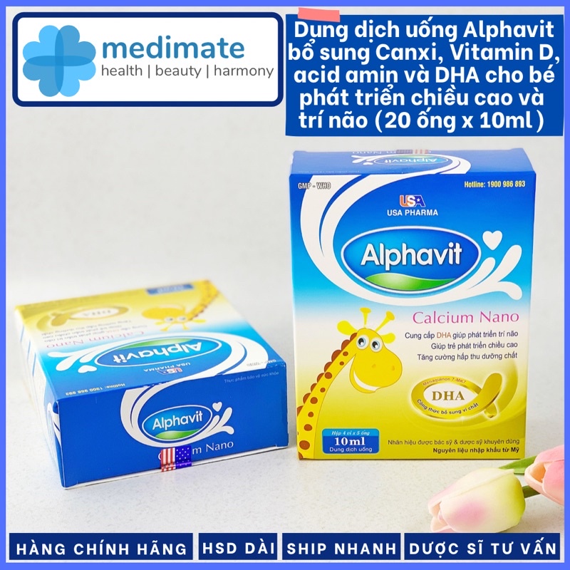 Dung dịch uống ALPHAVIT bổ sung Canxi, Vitamin D và DHA cho bé phát triển chiều cao và trí não (20 ống x 10ml)