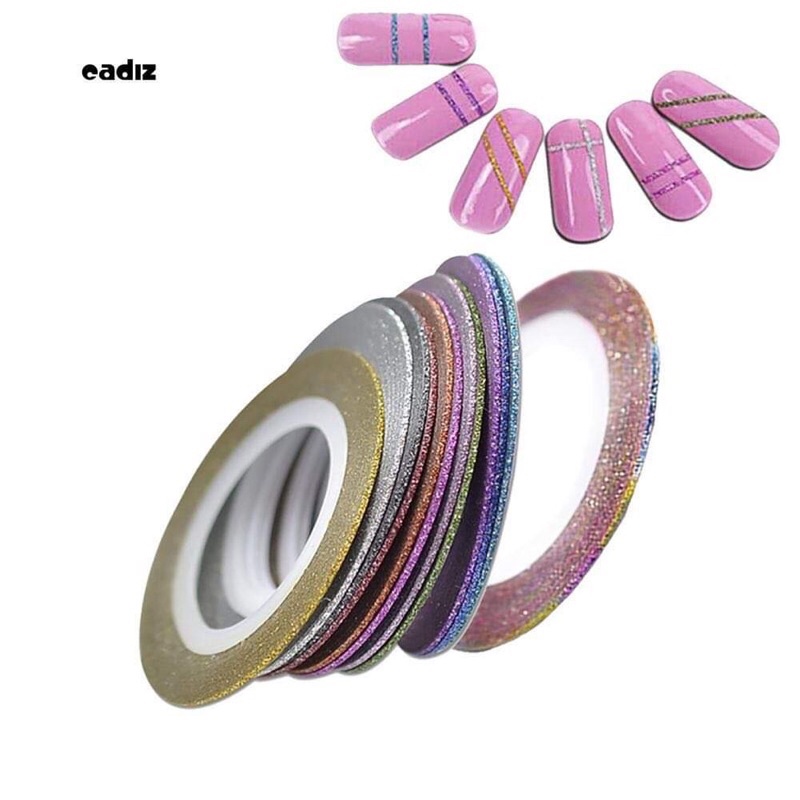 Set 12 cuộn băng dính kim tuyến trang trí móng