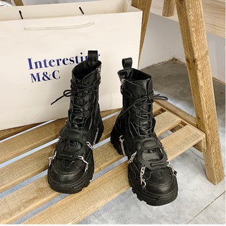 (ẢNH THẬT) BOOTS DA NỮ ĐẾ 4CM CHIẾN BINH BOOT MARTIN CAO CỔ ULZZANG DÂY XÍCH