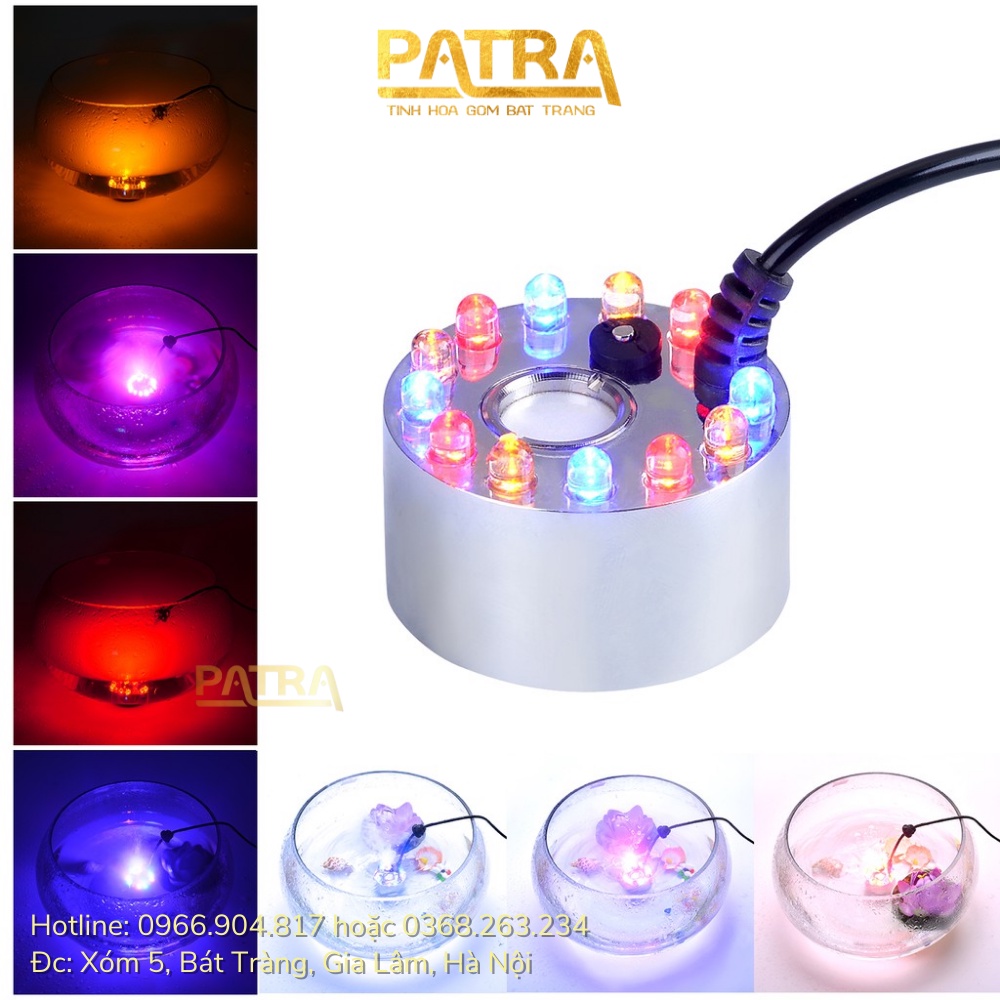 Máy tạo khói bể cá mini phun sương, đèn led đổi màu bằng kim loại chống rỉ trang trí tiểu cảnh, hòn non bộ, thủy sinh
