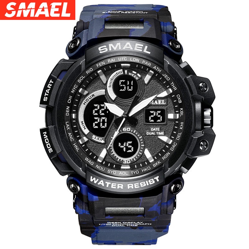 Đồng hồ kim/điện tử SMAEL 1708 thời trang nam kháng nước 50M màn hình LED có hiển thị lịch
