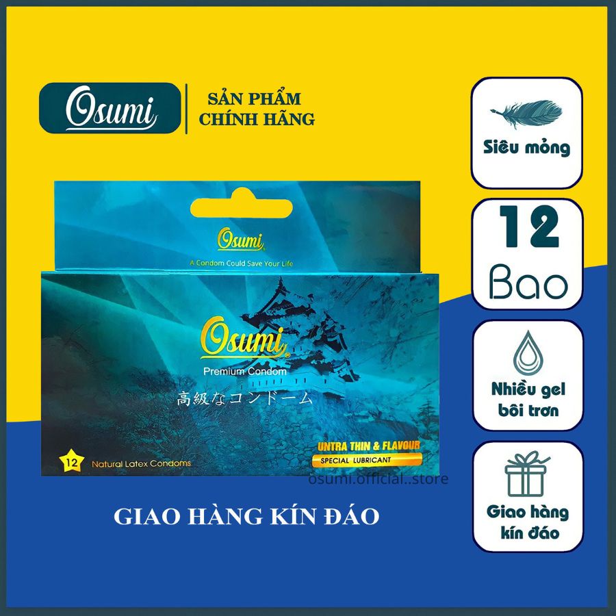 Bao cao su siêu mỏng Osumi gai hỗ trợ kéo dài thời gian quan xuất xứ Nhật Bản hệ hộp 12 chiếc tặng 3c