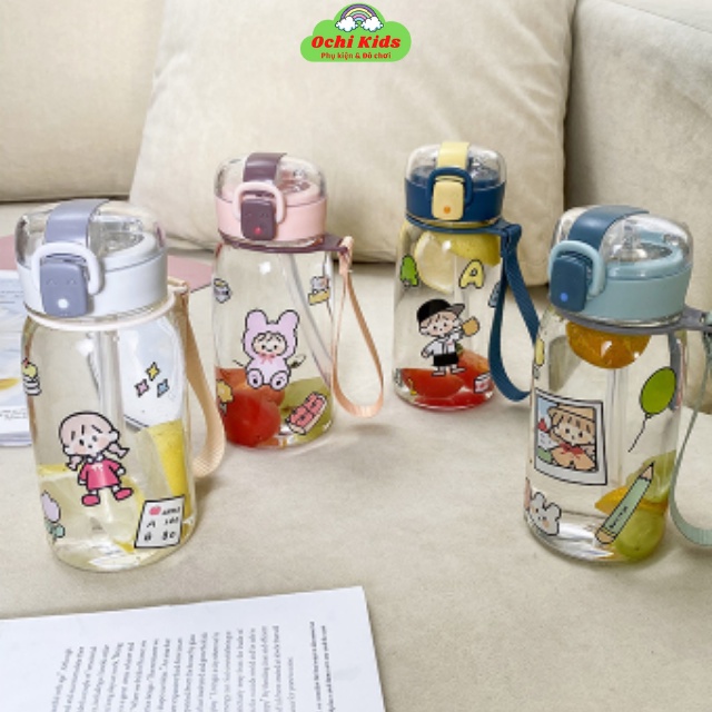 Bình đựng nước giữ nhiệt cho bé đi học, bình nước inox có ống hút, bình giữ nhiệt Ochi kids