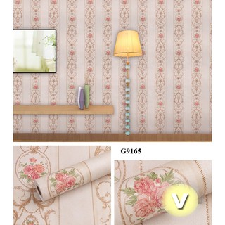 [Xả] 10m Giấy dán tường hoa hồng Vintage có sẵn keo khổ rộng 45cm