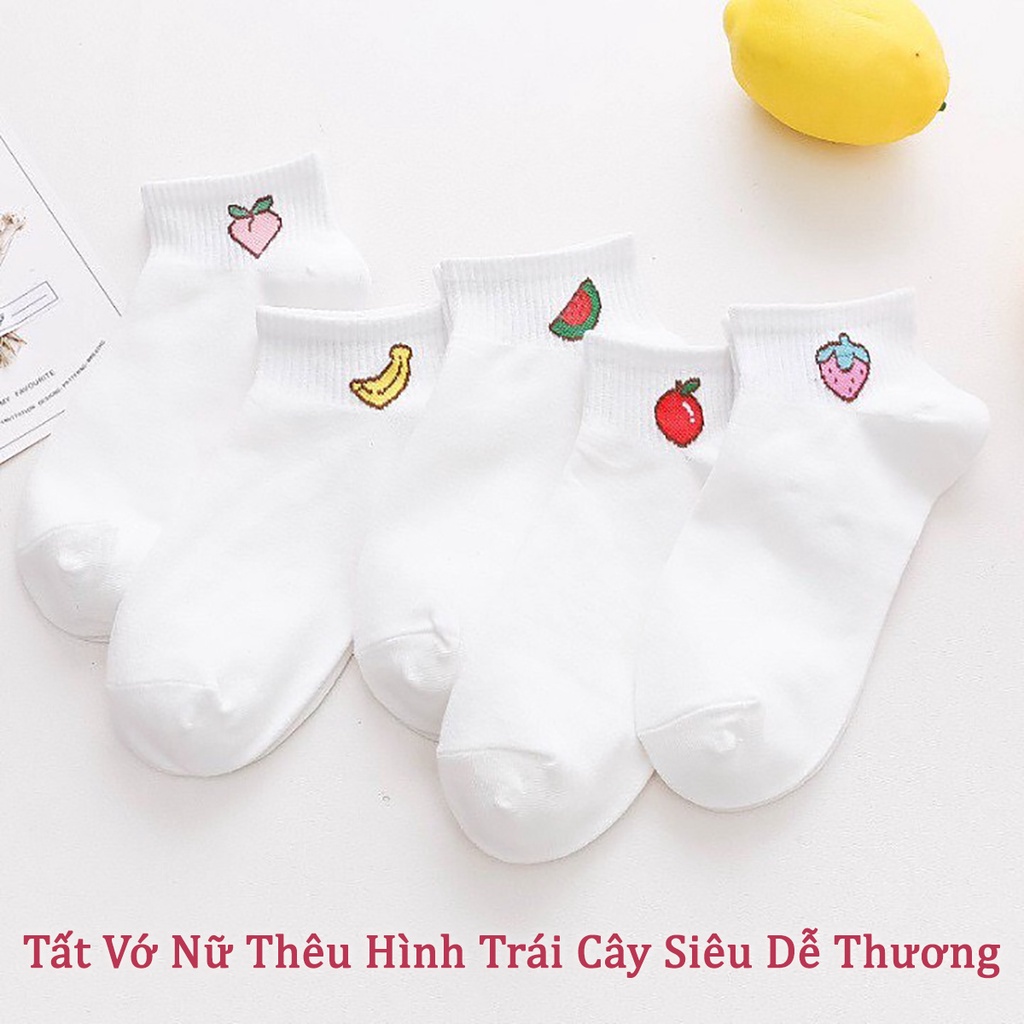 TẤT VỚ NỮ - Cổ Ngắn Dễ Thương, Thêu Họa Tiết Trái Cây - COTTON Thoáng Mát - BB REAL