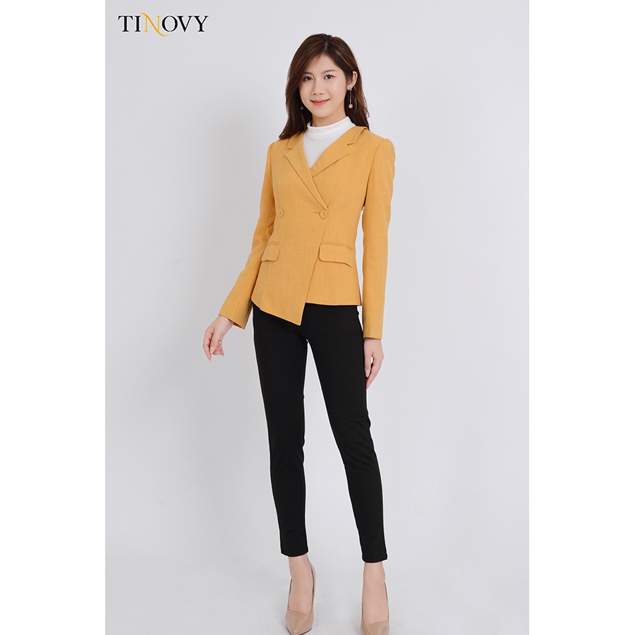 Áo Vest Blazer Nữ TINOVY Dài Tay Vạt Lệch Cao Cấp 1910-081