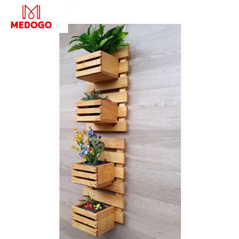 Kệ gỗ MEDOGO ban công có hộp pallet trồng cây cảnh trang trí nội thất sân vườn đẹp