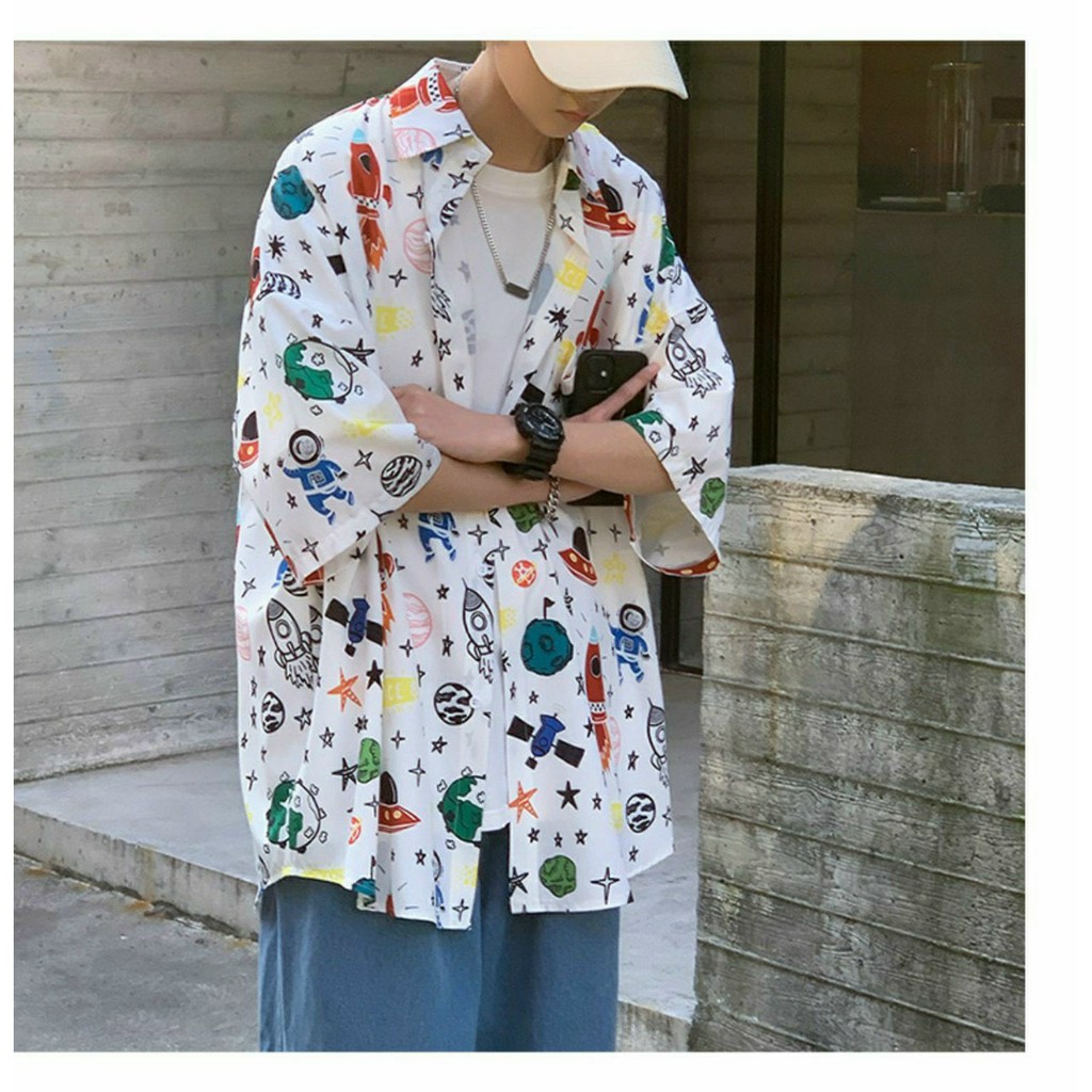 Áo Sơ Mi Tay Lỡ HỌA TIẾT VỆ TINH NHÍ Unisex