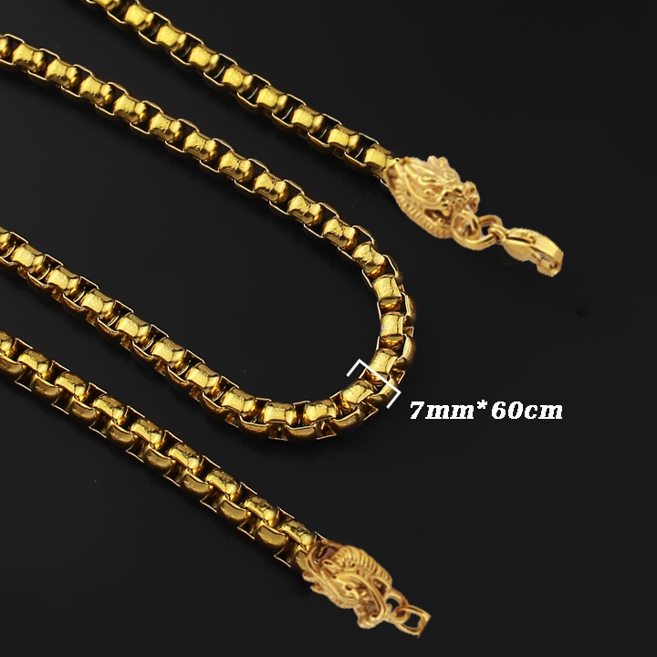 Dây chuyền nam inox kiểu ống trúc 7mm có 2 đầu rồng màu vàng siêu đẹp, bền màu, Thể hiện đẳng cấp phái mạnh