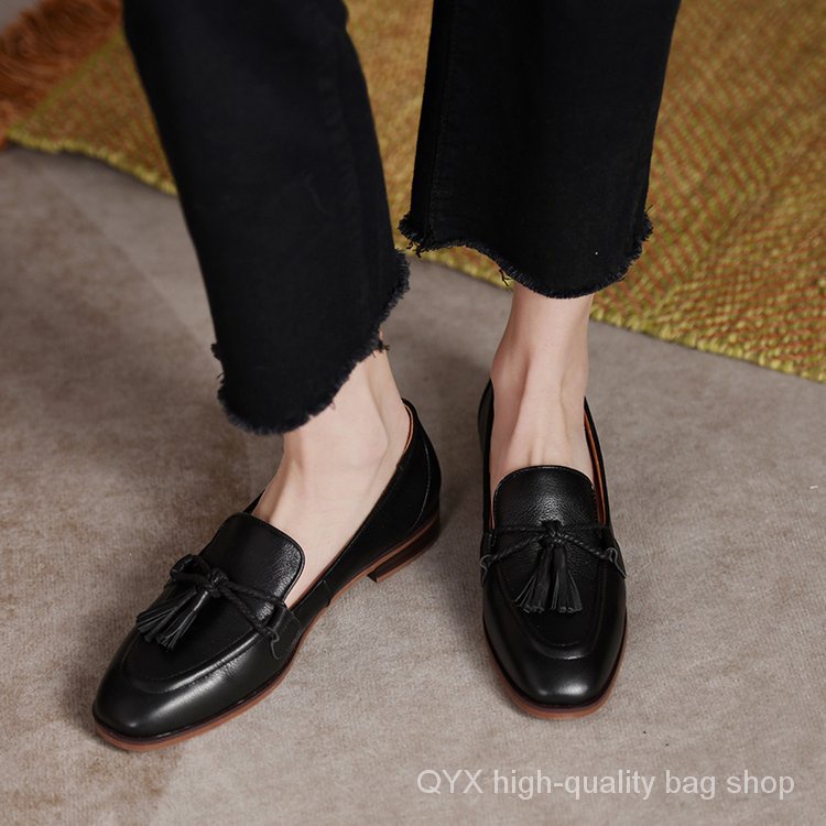 Giày Lười Da Mũi Vuông Phong Cách Retro Cho Nữ