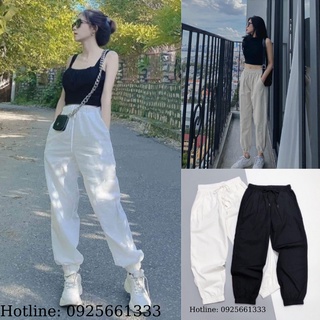 Quần jogger nữ, quần jogger nữ bo gấu chất đũi cá tính, quần jogger nữ bo gấu tôn dáng siêu xinh