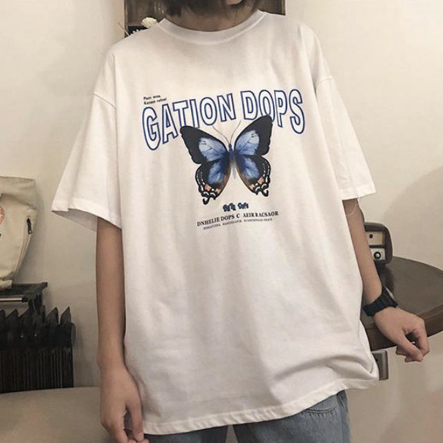 Áo thun tay lỡ % Hình thật phía sau Unisex bướm GATION DOPS