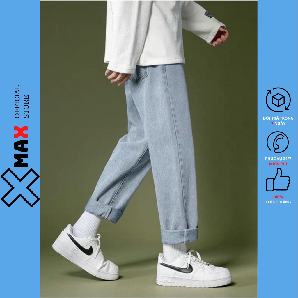 Quần jean nam, nữ, baggy, ống suông rộng,Top xu hướng 2021, quần bò nam nữ baggy ống rộng, dáng suông MAXSTORE B001-3