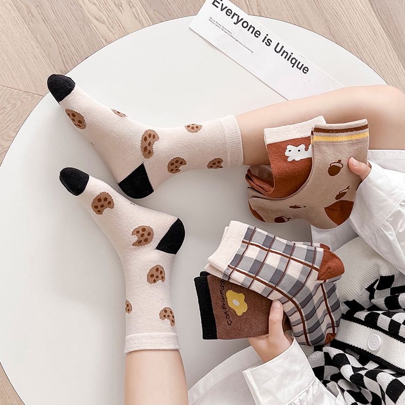 Set 5 Đôi Vớ Cotton Thoáng Khí Họa Tiết Hoạt Hình Cho Bé