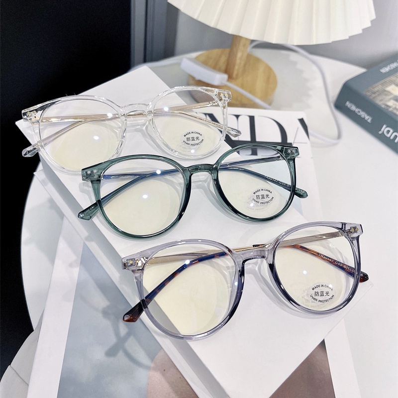Mắt Kính Gọng Tròn Trong Suốt Chống Ánh Sáng Xanh Phong Cách Hàn Quốc Cổ Điển Thời Trang