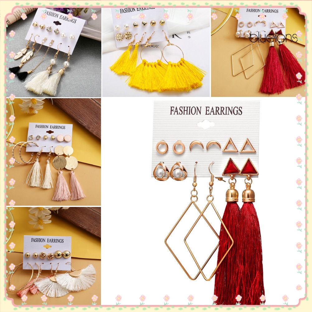 Set 6 Khuyên Tai Tua Rua Phong Cách Bohemian Thời Trang Cho Nữ