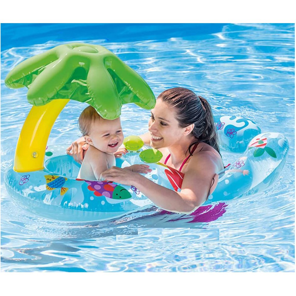 Phao bơi đôi xỏ chân mái che hình lá 56590 - bơm tay mini