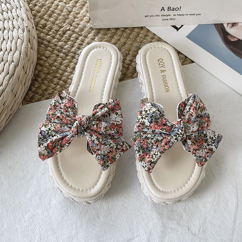 Dép quai ngang IELGY đính nơ in hoa thời trang cho nữ