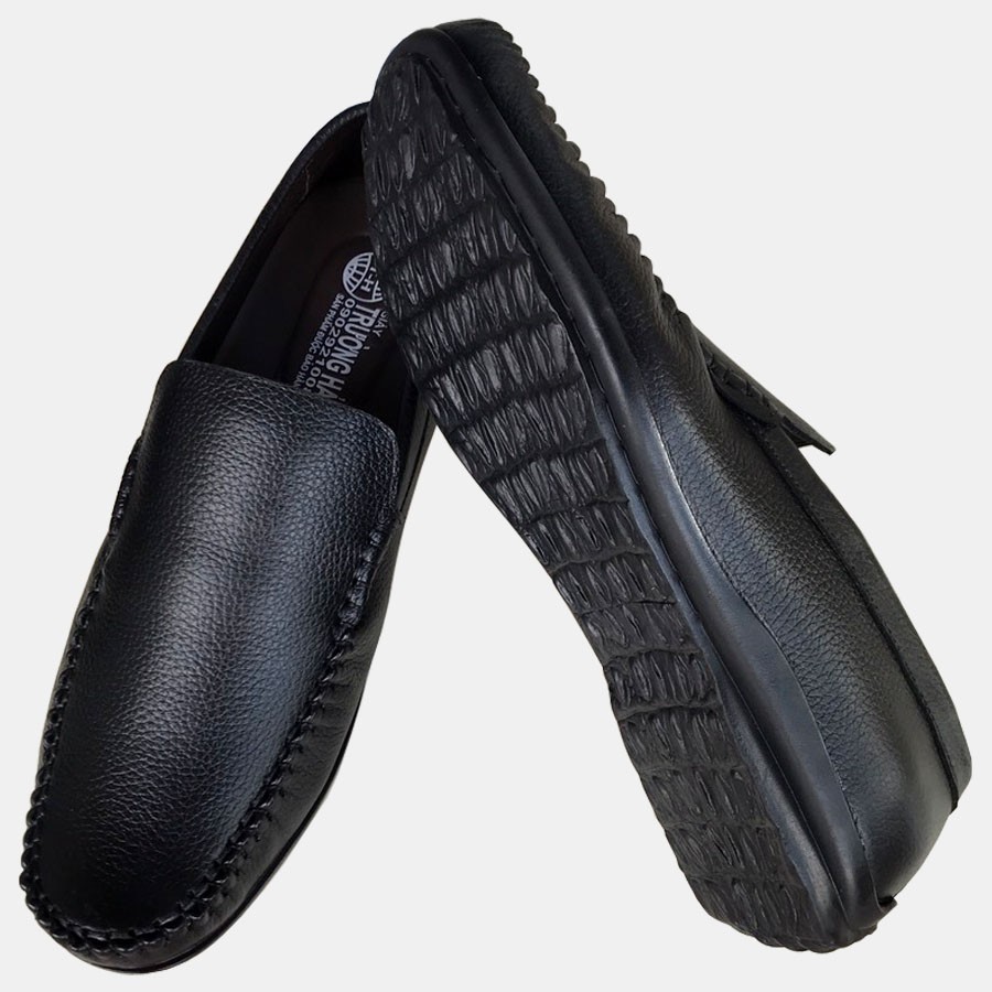 Giày mọi nam da bò thật Trường Hải màu đen đế cao su không trơn may chắc chắn GM270