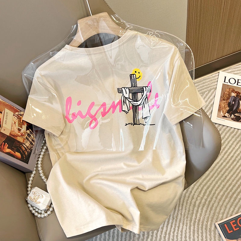 Áo Thun Ngắn Tay Dáng Rộng Thiết Kế Dễ Thương Giản Dị Dễ Phối Đồ Dành Cho Nữ Sinh